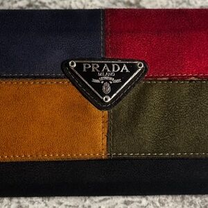 Prada Horizontal Wallet In Block Color Saffiano Leather